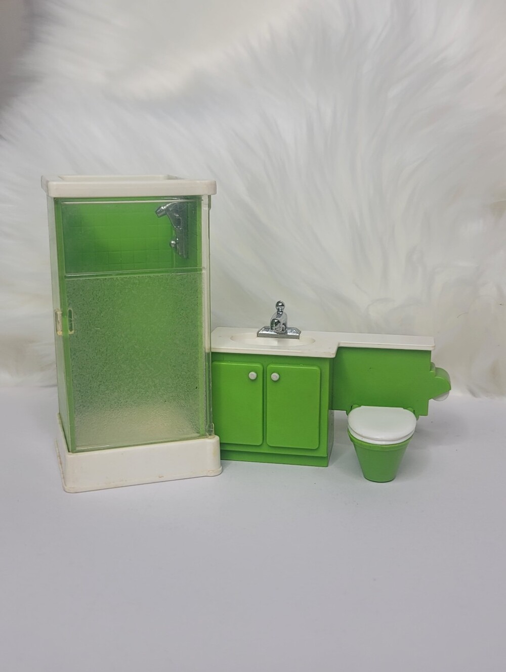 Vtg 1978 Fisher Price Dollhouse Bathroom Set Avocado Green #263 Shower Vanity